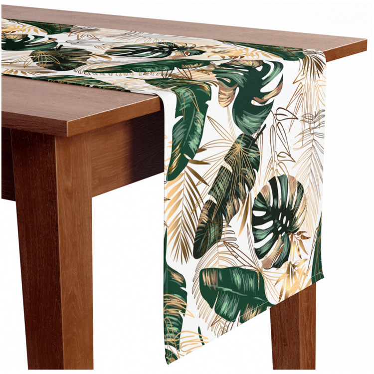 Table Runner Elegance of leaves - composition in shades of green and gold 147313