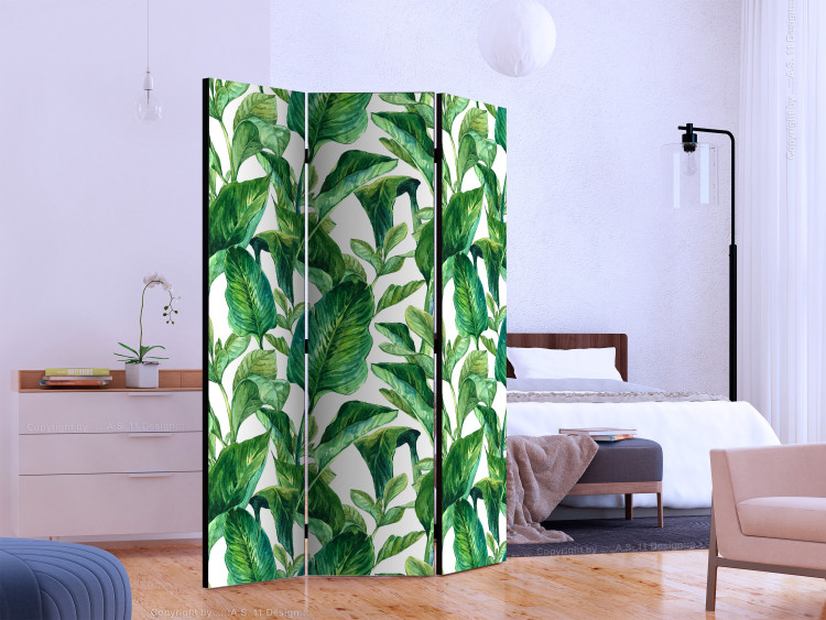 Room Divider Tropical Paradise (3-piece) - green exotic plants and white background 124323 additionalImage 2