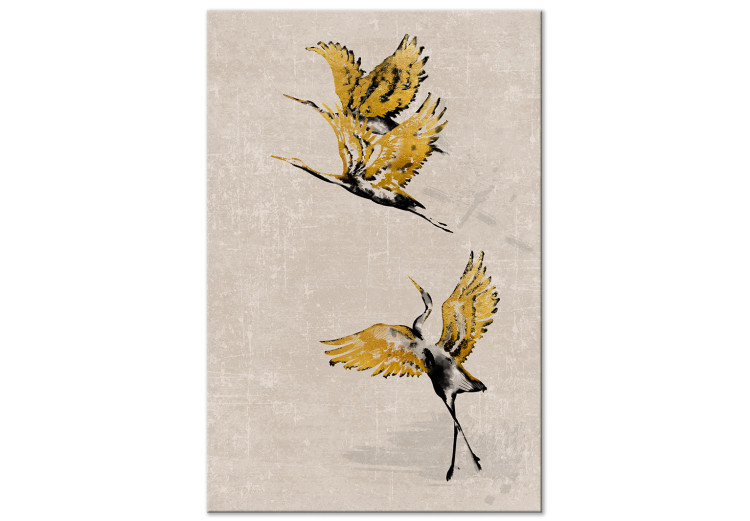 Canvas Golden cranes - a stylized japanese-style composition in beige 136523