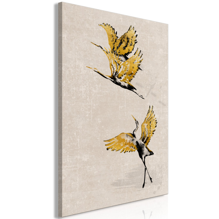 Canvas Golden cranes - a stylized japanese-style composition in beige 136523 additionalImage 2