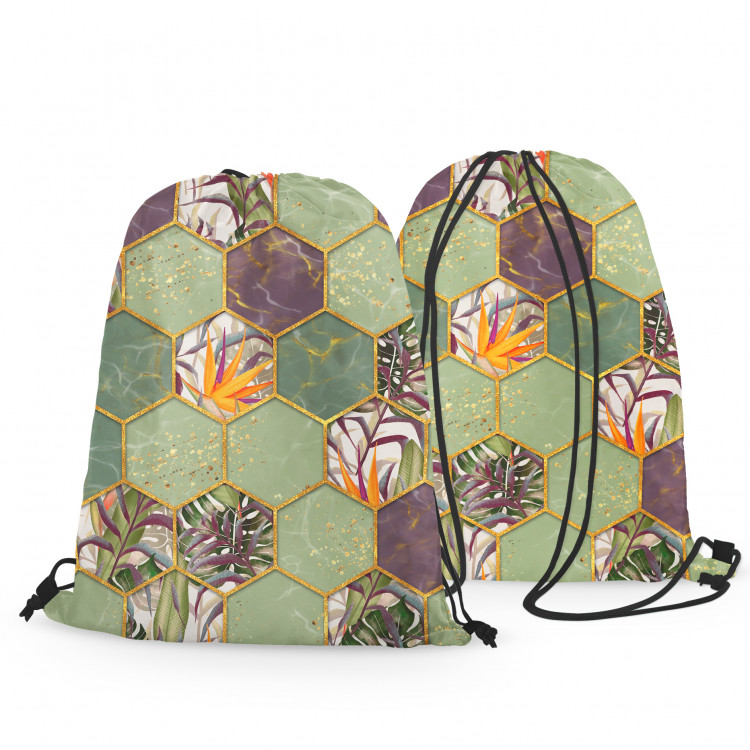 Backpack Covered shrubs - multicoloured pattern with hexagonal composition 147623 additionalImage 3