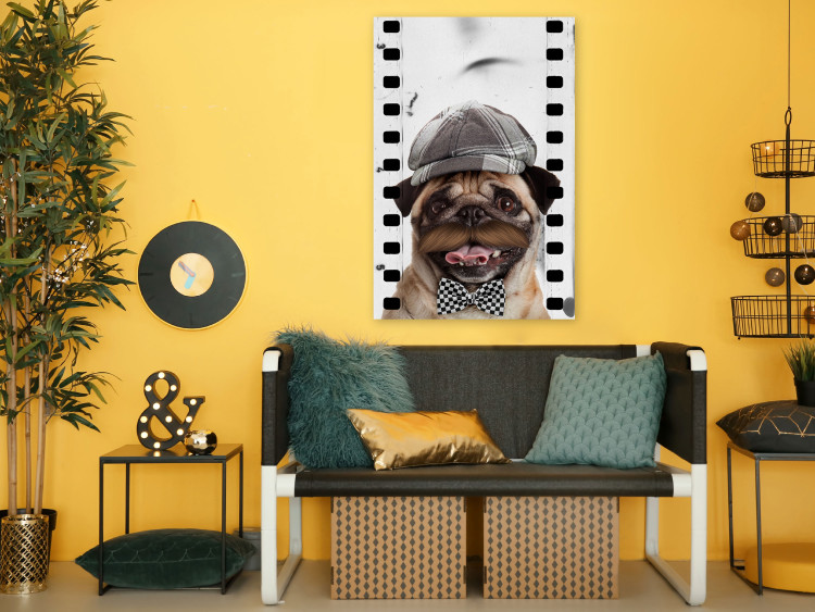 Canvas Dog with a mustache, bow tie and a cap - dog artwork, vintage style 116343 additionalImage 3