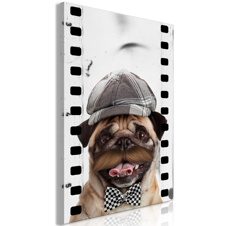 Canvas Dog with a mustache, bow tie and a cap - dog artwork, vintage style 116343 additionalImage 2