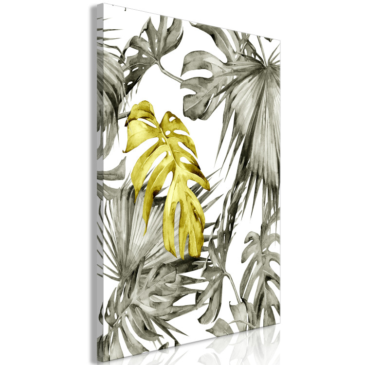 Canvas Tropical vegetation - leaves in faded green on a white background 118243 additionalImage 2