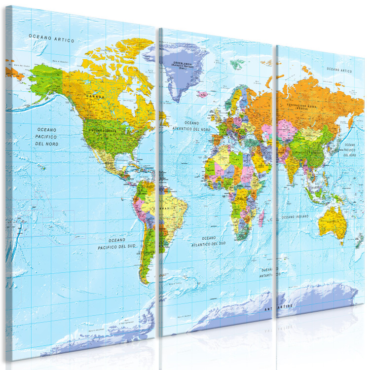 Canvas World Map in Italian (3-part) - Colorful Continent Shades 122343 additionalImage 2