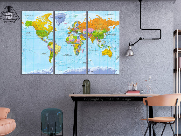 Canvas World Map in Italian (3-part) - Colorful Continent Shades 122343 additionalImage 3