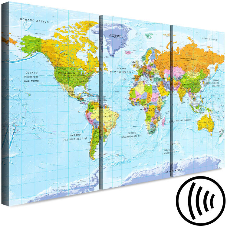 Canvas World Map in Italian (3-part) - Colorful Continent Shades 122343 additionalImage 6