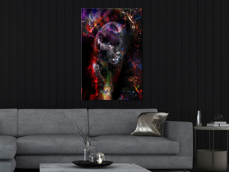 Canvas Black Jaguar (1-piece) Vertical - abstract colorful animal 131643 additionalImage 3