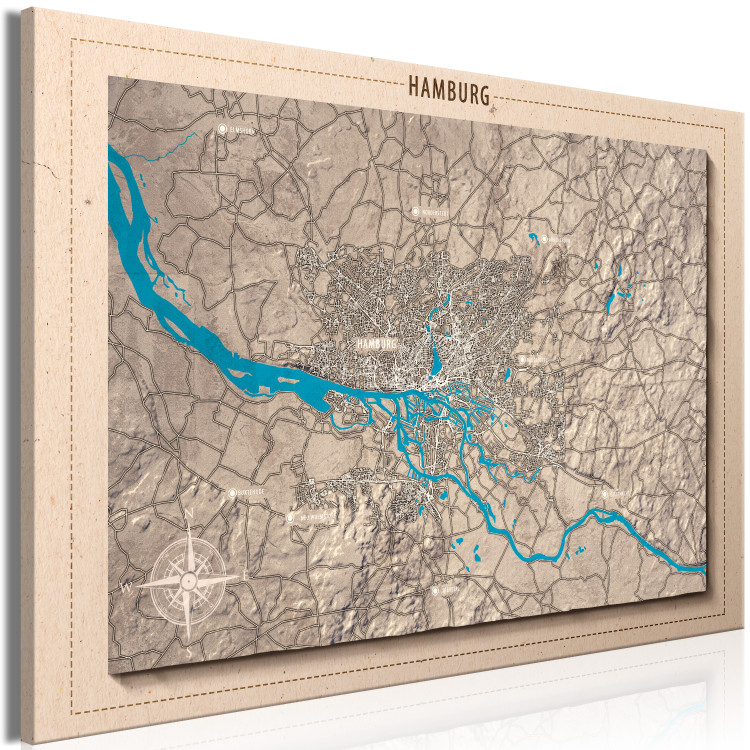 Canvas Discovering Hamburg (1-part) - Germany Map in Brown Hue 118553 additionalImage 2