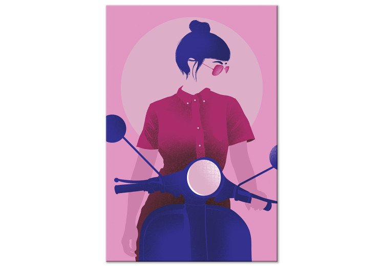 Canvas Figure on a Motorcycle (1-part) - Woman's Silhouette on Pink 123353