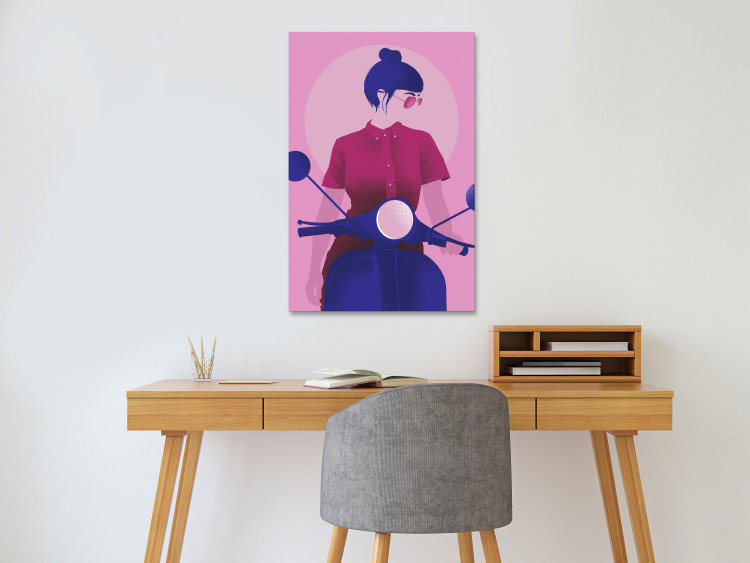 Canvas Figure on a Motorcycle (1-part) - Woman's Silhouette on Pink 123353 additionalImage 3