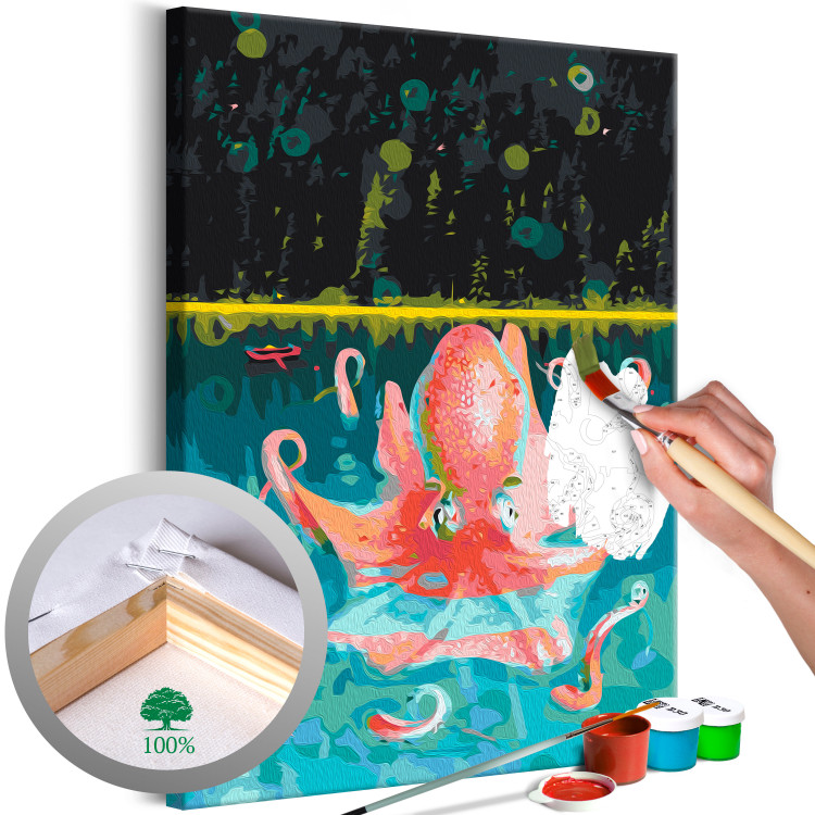 Paint by Number Kit Pink Girl - Octopus during the Morning Bath in the Emerald Ocean 146553