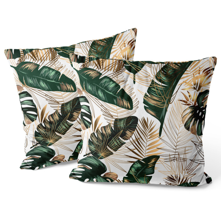 Decorative Velor Pillow Elegance of leaves - composition in shades of green and gold 147253 additionalImage 3
