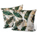 Decorative Velor Pillow Elegance of leaves - composition in shades of green and gold 147253 additionalThumb 3