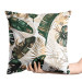 Decorative Velor Pillow Elegance of leaves - composition in shades of green and gold 147253 additionalThumb 2