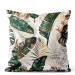 Decorative Velor Pillow Elegance of leaves - composition in shades of green and gold 147253