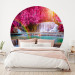 Round wallpaper Waterfall - Blue Cascades Against the Background of Colorful Trees and the Sun 149153