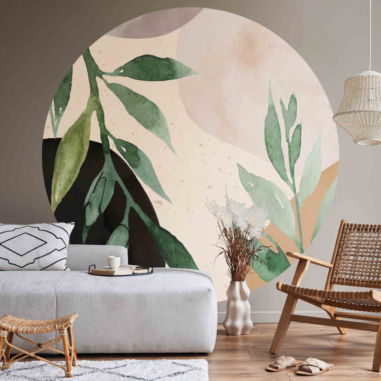 Round wallpaper Leaves in Watercolor - Plants on an Abstract Background in Shades of Brown 151453 additionalImage 2