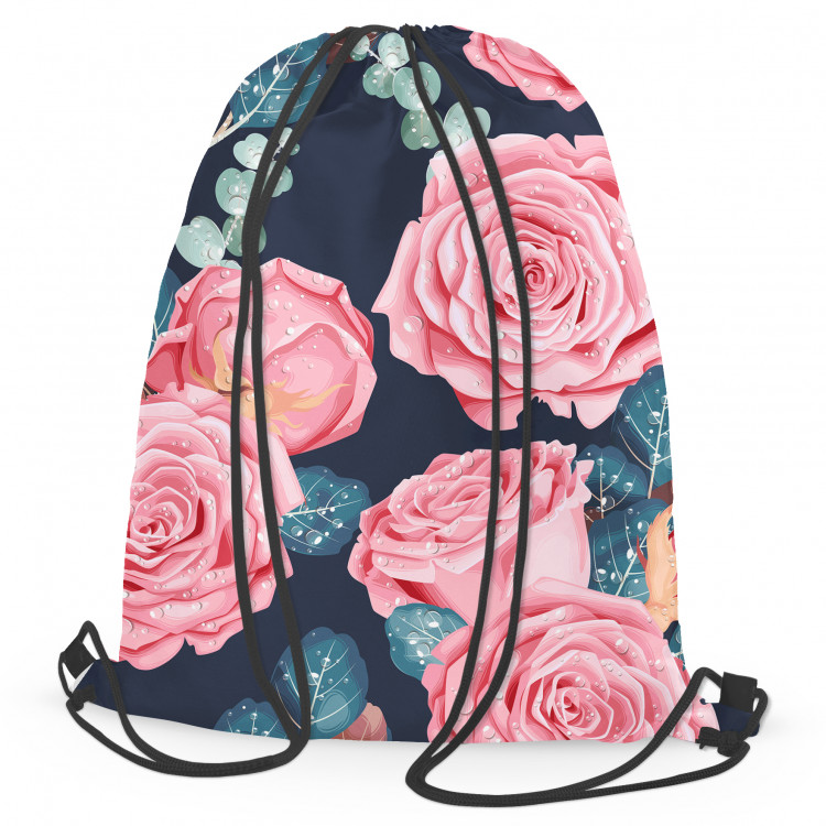 Backpack The essence of delicacy - pink flowers and leaves on a dark background 147563