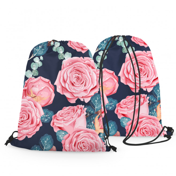 Backpack The essence of delicacy - pink flowers and leaves on a dark background 147563 additionalImage 3
