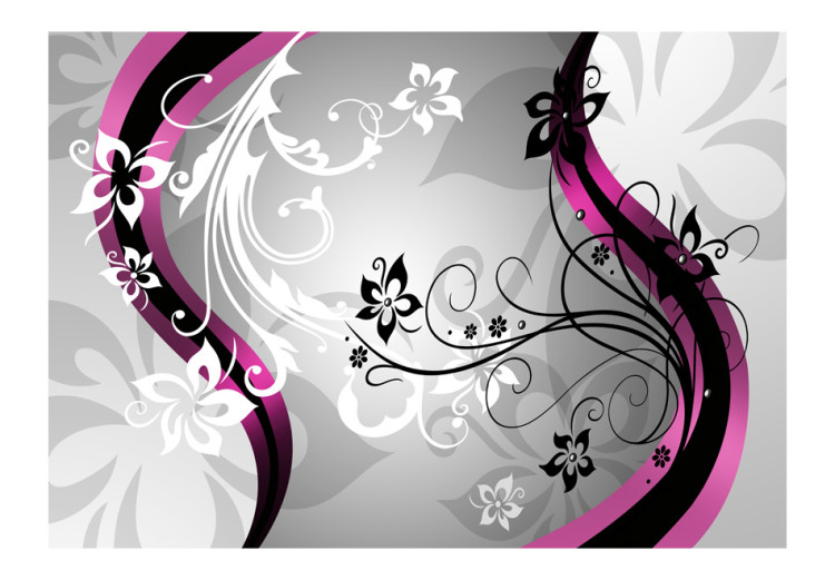 Wall Mural Floral fantasy with violet - pattern of subtle flowers on a grey background 97163 additionalImage 1