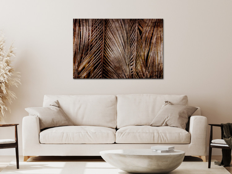 Canvas Golden rush- vertical, copper leaves palm coating black background 134973 additionalImage 3