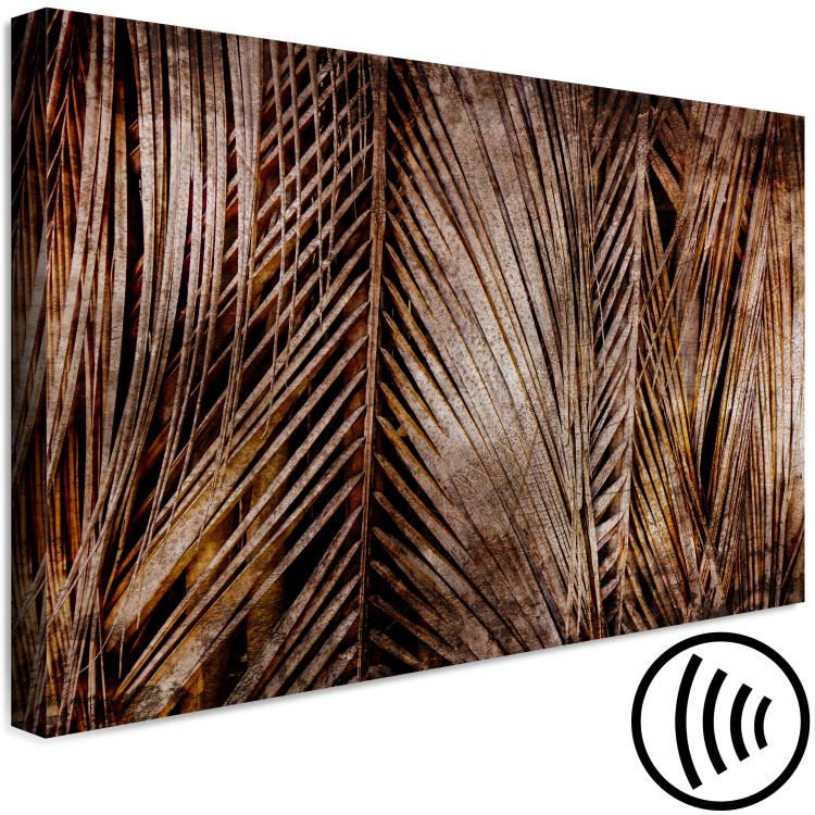 Canvas Golden rush- vertical, copper leaves palm coating black background 134973 additionalImage 6