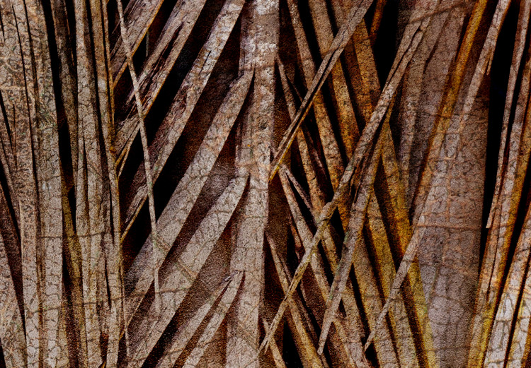 Canvas Golden rush- vertical, copper leaves palm coating black background 134973 additionalImage 5