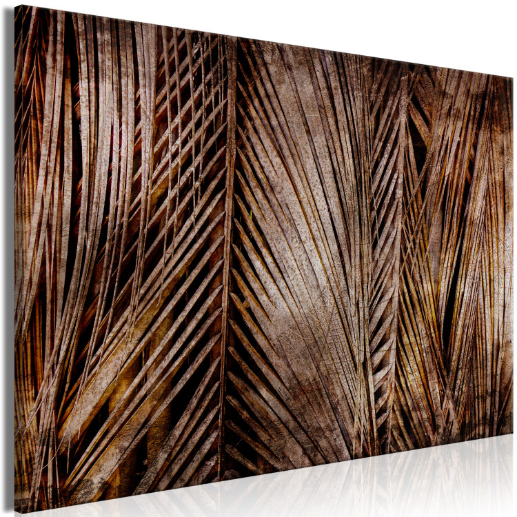 Canvas Golden rush- vertical, copper leaves palm coating black background 134973 additionalImage 2