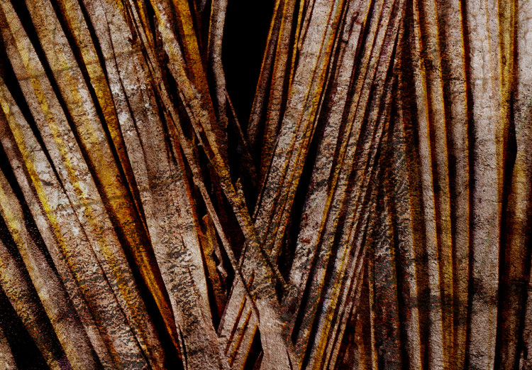 Canvas Golden rush- vertical, copper leaves palm coating black background 134973 additionalImage 4