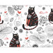 Wall Mural In Love Kittens - Two cats with leaf ornaments, hearts, and flowers 61273 additionalThumb 5