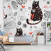 Wall Mural In Love Kittens - Two cats with leaf ornaments, hearts, and flowers 61273 additionalThumb 4