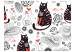 Wall Mural In Love Kittens - Two cats with leaf ornaments, hearts, and flowers 61273 additionalThumb 1