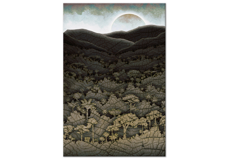 Canvas Forest, mountains and sun - a cartoon landscape in dark tones 127983