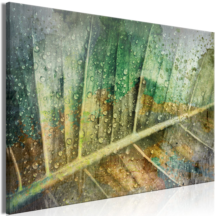 Canvas Rain drops on a leaf - Botanical theme in green color 135783 additionalImage 2