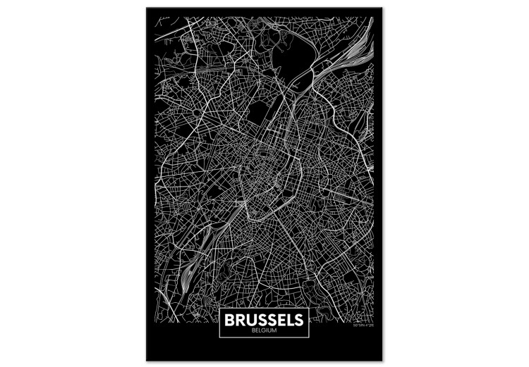 Canvas Brussels - aerial map of Belgium capital city in black and white 118093