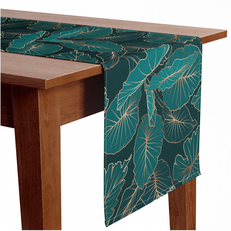 Table Runner Night jungle - a botanical composition with allocasia leaves and gold 147193