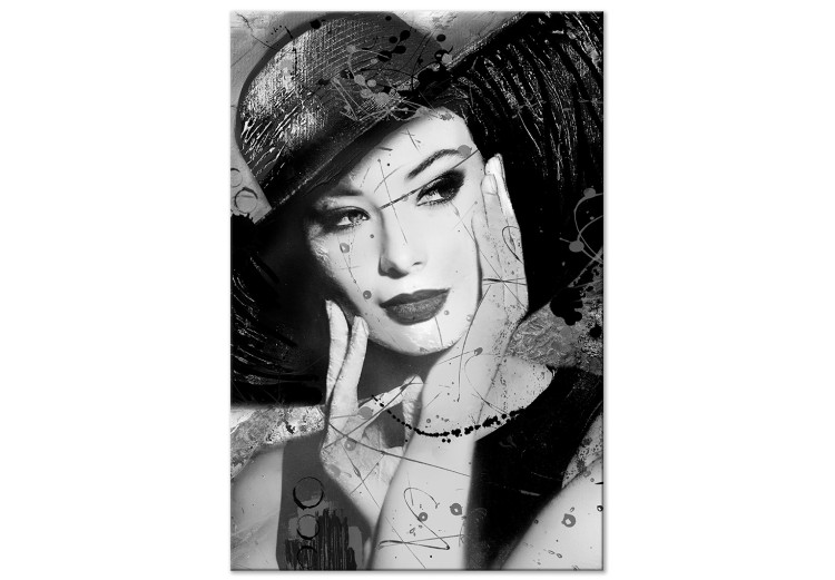 Canvas Woman with hat - black and white retro portrait of a woman 123904