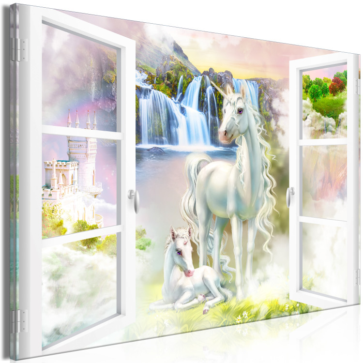 Canvas Unicorns Outside the Window - Fancy Colorful World of Imagination 145524 additionalImage 2