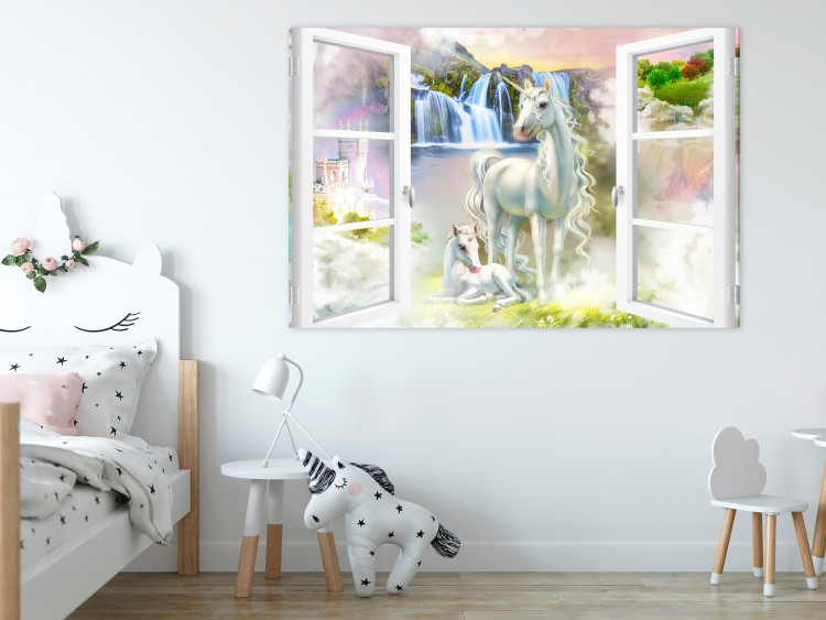 Canvas Unicorns Outside the Window - Fancy Colorful World of Imagination 145524 additionalImage 3