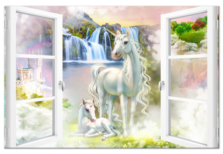 Canvas Unicorns Outside the Window - Fancy Colorful World of Imagination 145524