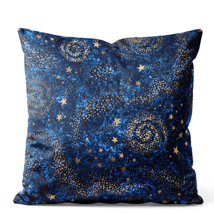 Decorative Velor Pillow Starry sky - abstract blue motif with gold accents 147134