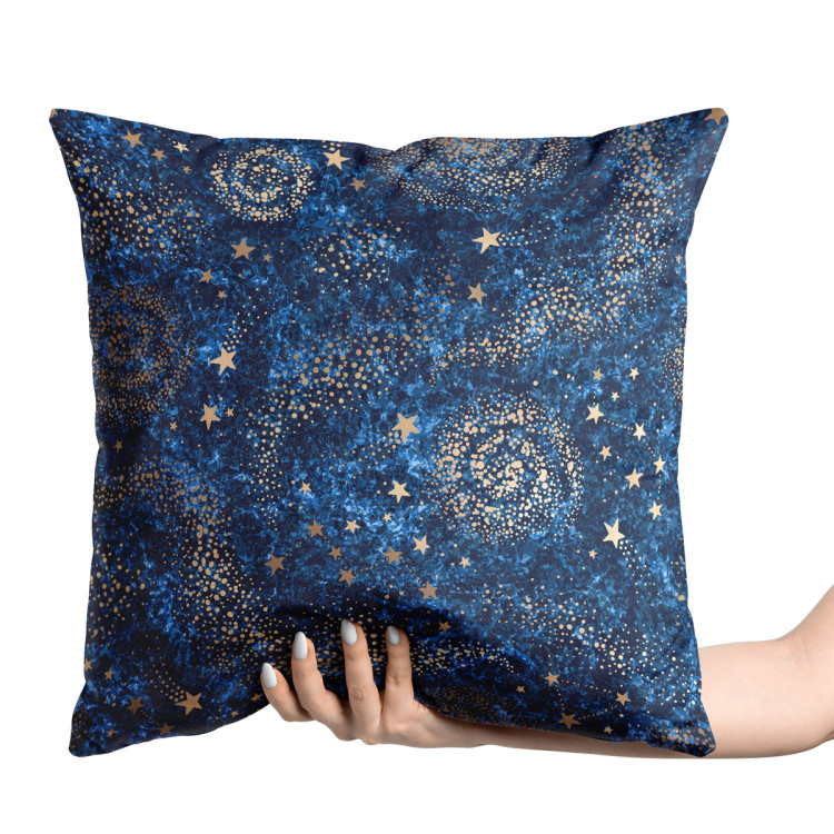 Decorative Velor Pillow Starry sky - abstract blue motif with gold accents 147134 additionalImage 3