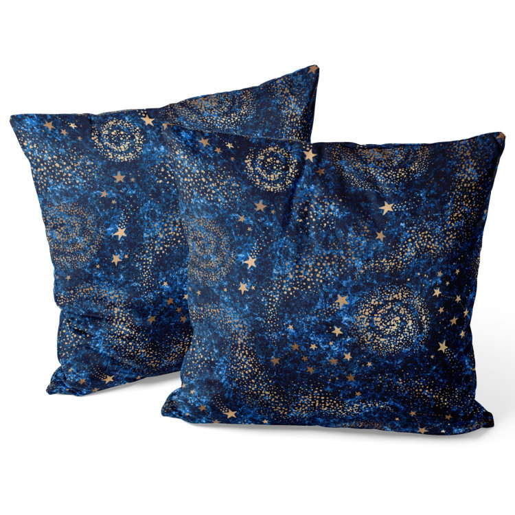 Decorative Velor Pillow Starry sky - abstract blue motif with gold accents 147134 additionalImage 2