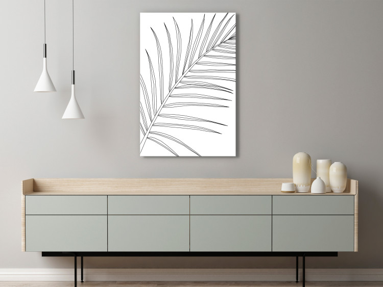 Canvas Black palm leaf contours - white abstraction with a floral motif 128344 additionalImage 3