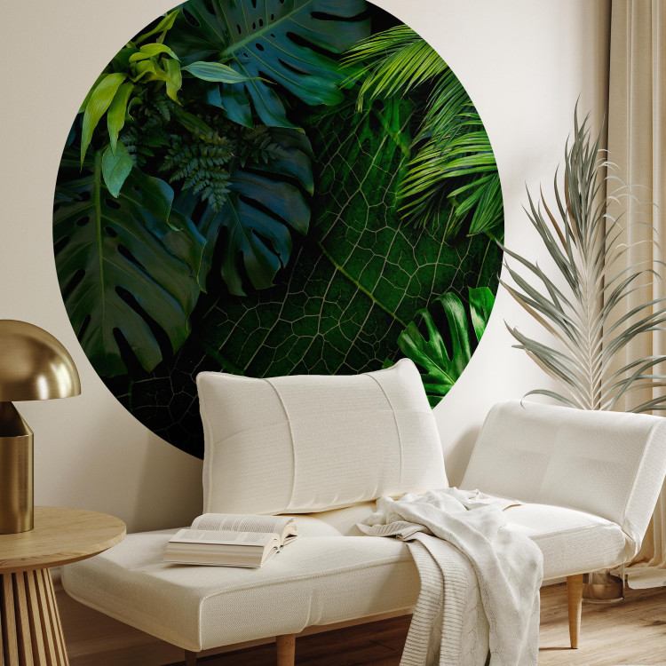 Round wallpaper Dark Jungle - Juicy Green Large Leaves Seen From Above 149154 additionalImage 3