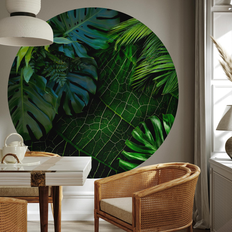 Round wallpaper Dark Jungle - Juicy Green Large Leaves Seen From Above 149154 additionalImage 2