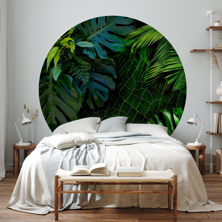 Round wallpaper Dark Jungle - Juicy Green Large Leaves Seen From Above 149154