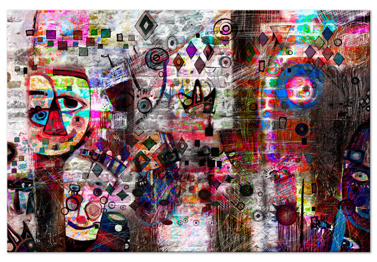 Canvas Colorful faces - Abstraction stylized on children's drawing 135964