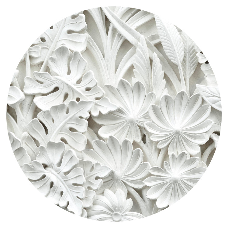 Round wallpaper Statuesque Leaves - Bright Spatial Composition of Plaster Plants 149164 additionalImage 1